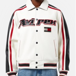 Mens Tommy X Avirex White Leather Jacket