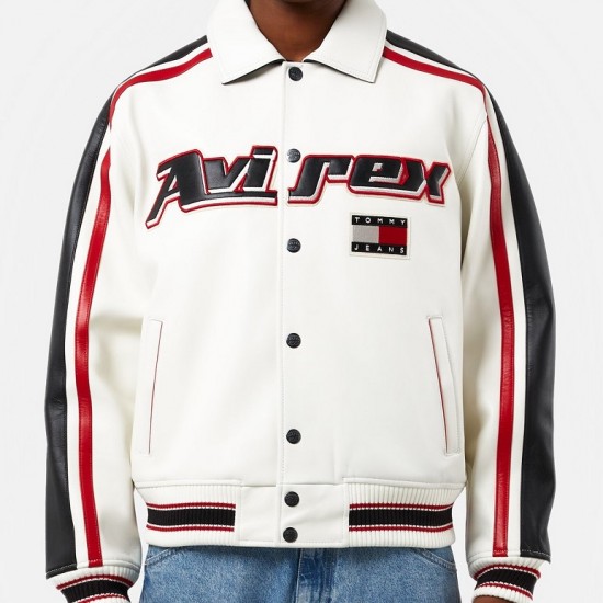 Mens Tommy X Avirex White Leather Jacket Mens Tommy X Avirex White Leather Jacket