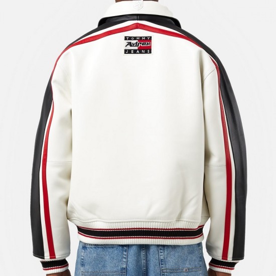 Mens Tommy X Avirex White Leather Jacket Mens Tommy X Avirex White Leather Jacket