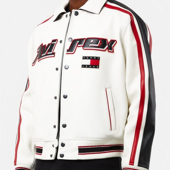 Mens Tommy X Avirex White Leather Jacket Mens Tommy X Avirex White Leather Jacket