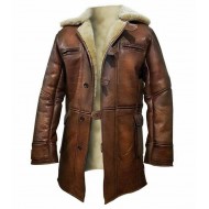 Mens Winter Dark Knight Rises Bane Shearling Leather Trench Coat