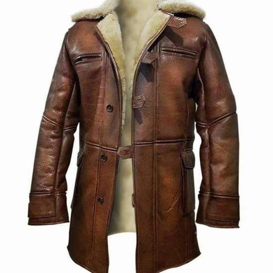 Mens Winter Dark Knight Rises Bane Shearling Leather Trench Coat