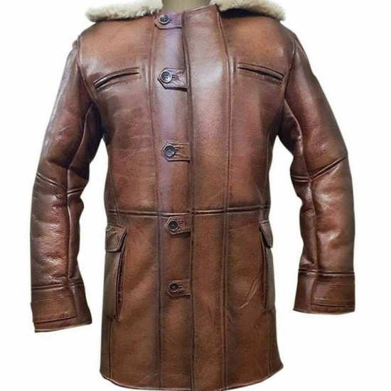 Mens Winter Dark Knight Rises Bane Shearling Leather Trench Coat