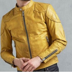 Mens Yellow Cafe Racer Leather Jacket