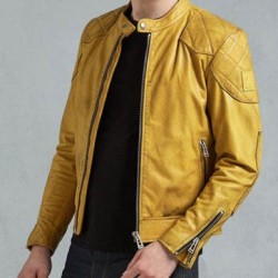 Mens Yellow Cafe Racer Leather Jacket
