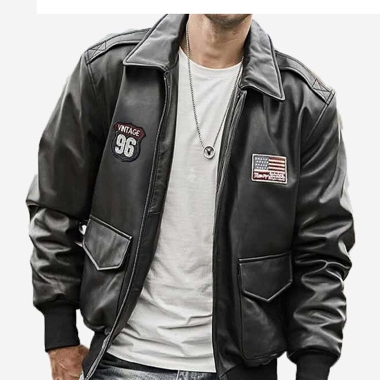 Men’s Air Force Pilot Style Black Bomber Leather Jacket Men’s Air Force Pilot Style Black Bomber Leather Jacket