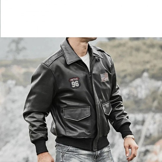 Men’s Air Force Pilot Style Black Bomber Leather Jacket Men’s Air Force Pilot Style Black Bomber Leather Jacket