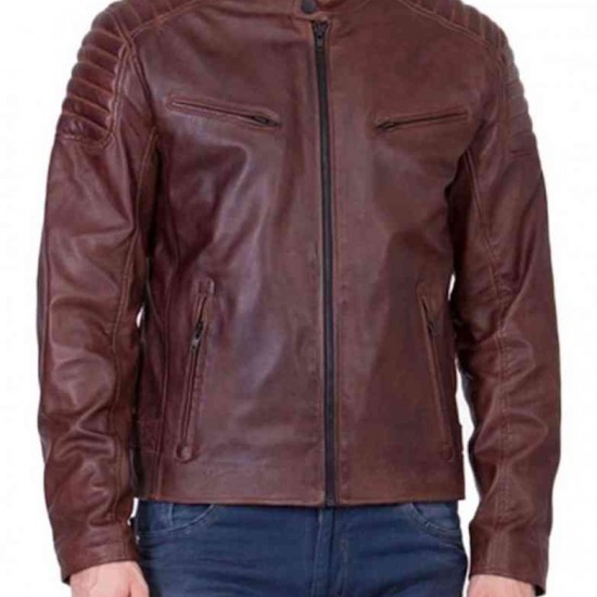 Men’s Biker Leather Brown Padded Shoulder Jacket Men’s Biker Leather Brown Padded Shoulder Jacket