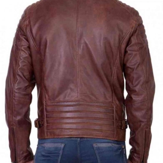 Men’s Biker Leather Brown Padded Shoulder Jacket Men’s Biker Leather Brown Padded Shoulder Jacket