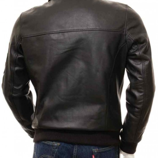 Men’s Black And Dark Blue Classic Real Leather Bomber Jacket Men’s Black And Dark Blue Classic Real Leather Bomber Jacket