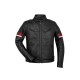 Men’s Black Leather Red and White Striped Cafe Racer Jacket