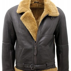 Men’s Black RAF Aviator Vintage Real Shearling Sheepskin Flying Leather Jacket