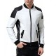 Men’s Black and White Leather Biker Bomber Jacket Men’s Black and White Leather Biker Bomber Jacket