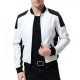 Men’s Black and White Leather Biker Bomber Jacket Men’s Black and White Leather Biker Bomber Jacket