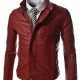 Men’s Casual Slim Fit Snap Tab Collar Red Faux Leather Jacket Men’s Casual Slim Fit Snap Tab Collar Red Faux Leather Jacket