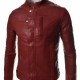 Men’s Casual Slim Fit Snap Tab Collar Red Faux Leather Jacket Men’s Casual Slim Fit Snap Tab Collar Red Faux Leather Jacket