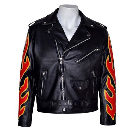 Fire Flame Men’s Black Racer Style Motorcycle Jacket Fire Flame Men’s Black Racer Style Motorcycle Jacket
