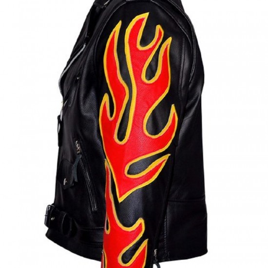 Fire Flame Men’s Black Racer Style Motorcycle Jacket Fire Flame Men’s Black Racer Style Motorcycle Jacket