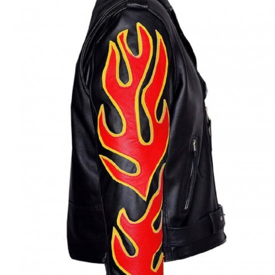 Fire Flame Men’s Black Racer Style Motorcycle Jacket Fire Flame Men’s Black Racer Style Motorcycle Jacket