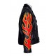 Fire Flame Men’s Black Racer Style Motorcycle Jacket