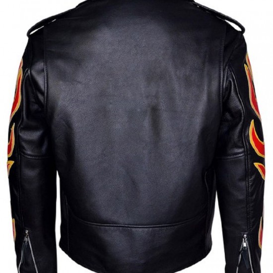 Fire Flame Men’s Black Racer Style Motorcycle Jacket Fire Flame Men’s Black Racer Style Motorcycle Jacket