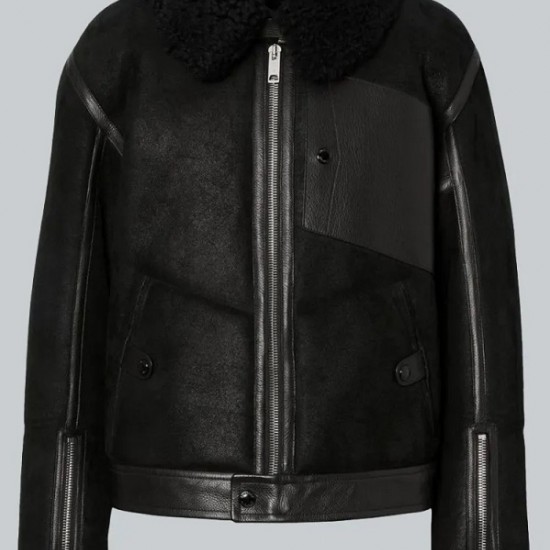 Men’s Jet Black Shearling Leather Jacket Men’s Jet Black Shearling Leather Jacket
