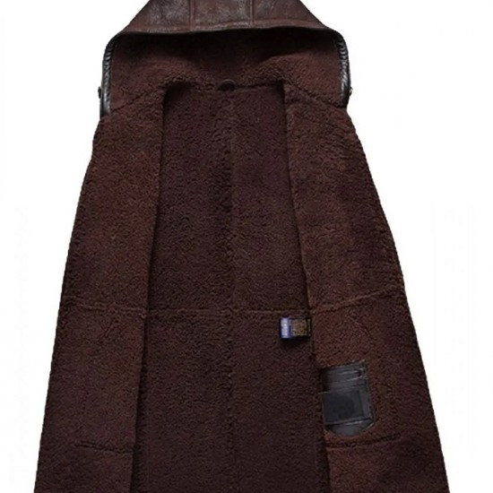 Men’s Moda Nellav Dark Brown Shearling Leather Hooded Coat Men’s Moda Nellav Dark Brown Shearling Leather Hooded Coat