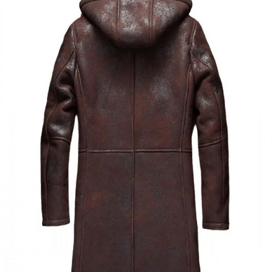 Men’s Moda Nellav Dark Brown Shearling Leather Hooded Coat Men’s Moda Nellav Dark Brown Shearling Leather Hooded Coat