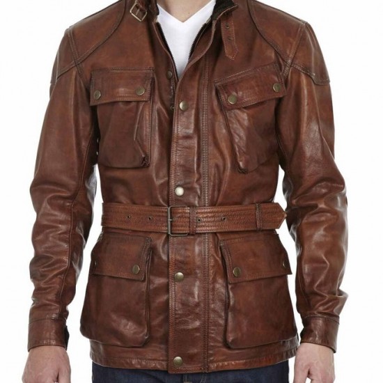 Men’s Motorcycle Belted Waxed Leather Jacket Men’s Motorcycle Belted Waxed Leather Jacket