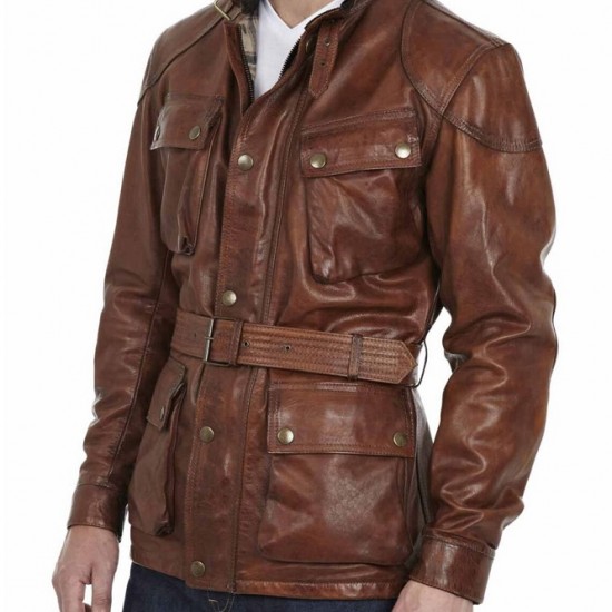 Men’s Motorcycle Belted Waxed Leather Jacket Men’s Motorcycle Belted Waxed Leather Jacket