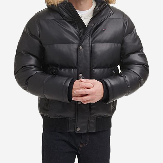 Men’s Quilted Arctic Cloth Bomber Jacket with Removable Hood Men’s Quilted Arctic Cloth Bomber Jacket with Removable Hood