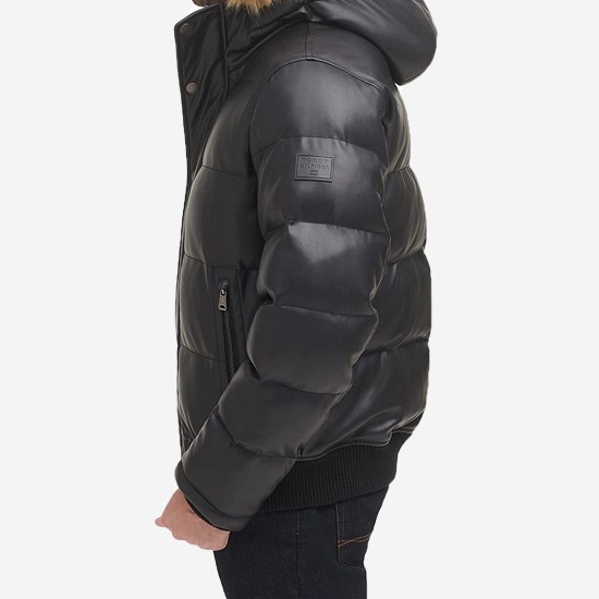 Men’s Quilted Arctic Cloth Bomber Jacket with Removable Hood Men’s Quilted Arctic Cloth Bomber Jacket with Removable Hood