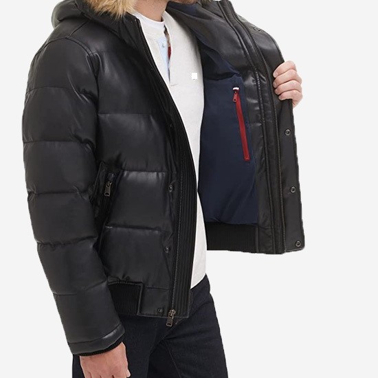 Men’s Quilted Arctic Cloth Bomber Jacket with Removable Hood Men’s Quilted Arctic Cloth Bomber Jacket with Removable Hood