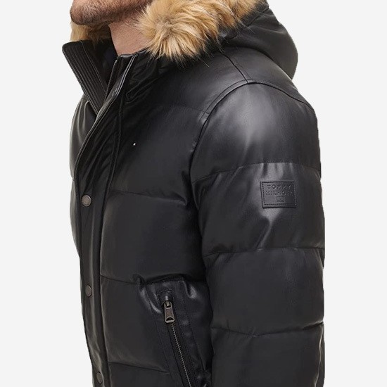 Men’s Quilted Arctic Cloth Bomber Jacket with Removable Hood Men’s Quilted Arctic Cloth Bomber Jacket with Removable Hood