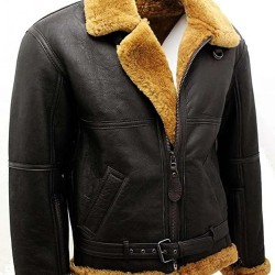 Men’s RAF Real Shearling Sheepskin Flying Leather Jacket with Ginger Fur