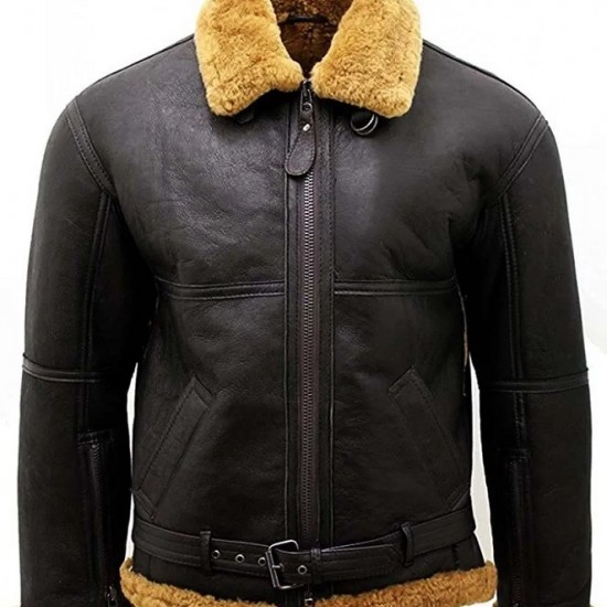 Men’s RAF Real Shearling Sheepskin Flying Leather Jacket with Ginger Fur Men’s RAF Real Shearling Sheepskin Flying Leather Jacket with Ginger Fur