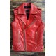 Men’s Red Cowhide Leather Sleeves Less Biker Style Vest            