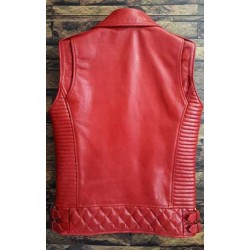 Men’s Red Cowhide Leather Sleeves Less Biker Style Vest            