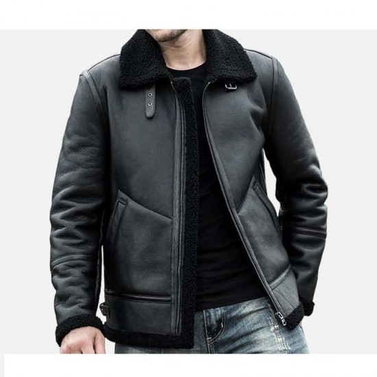 Men’s Shearling Leather Coat with Turn-Down Collar Winter Warm Jacket Men’s Shearling Leather Coat with Turn-Down Collar Winter Warm Jacket