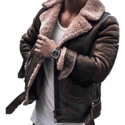 Men’s Street Style Brown Shearling Leather Jacket