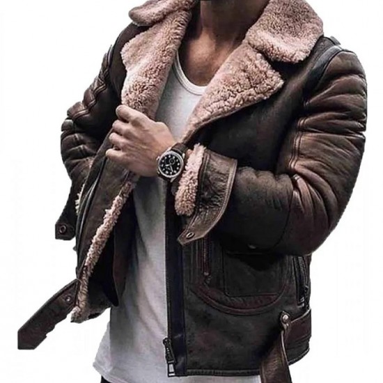 Men’s Street Style Brown Shearling Leather Jacket Men’s Street Style Brown Shearling Leather Jacket
