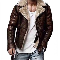 Men’s Street Style Brown Shearling Leather Jacket