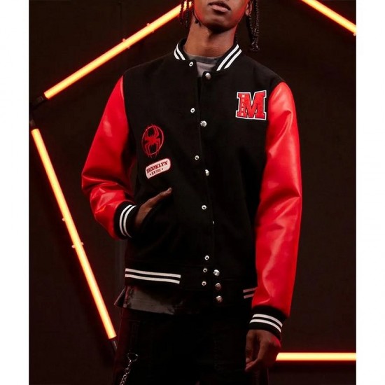 Miles Morales Spider-Man Across the Spider-Verse Varsity Jacket Miles Morales Spider-Man Across the Spider-Verse Varsity Jacket