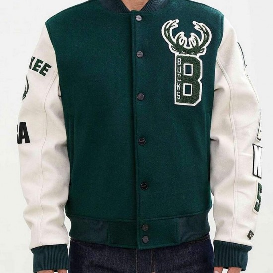 Milwaukee Bucks Green and White Letterman Jacket Milwaukee Bucks Green and White Letterman Jacket