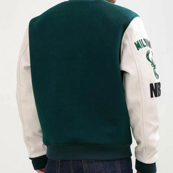 Milwaukee Bucks Green and White Letterman Jacket Milwaukee Bucks Green and White Letterman Jacket