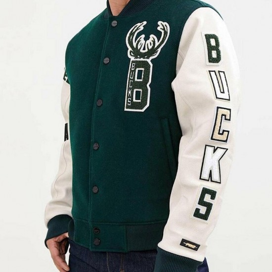 Milwaukee Bucks Green and White Letterman Jacket Milwaukee Bucks Green and White Letterman Jacket