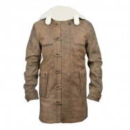 New Bane Coat Distressed Brown Genuine Cowhide Leather Jacket Faux Shearling             