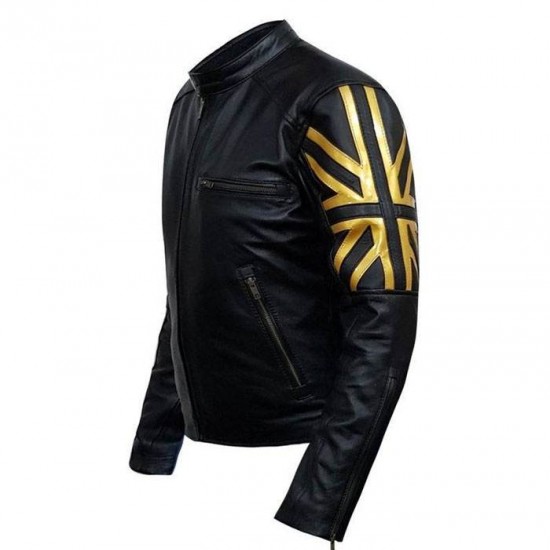 New Men's Biker Black UK Flag Leather Jacket New Men's Biker Black UK Flag Leather Jacket