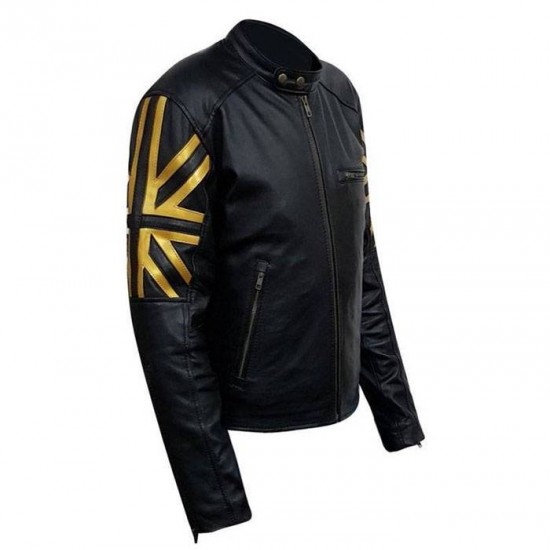 New Men's Biker Black UK Flag Leather Jacket New Men's Biker Black UK Flag Leather Jacket