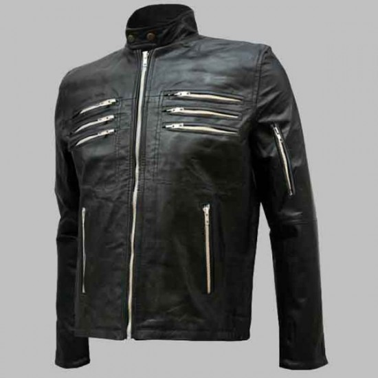New Men's Black Leather Biker Jacket New Men's Black Leather Biker Jacket